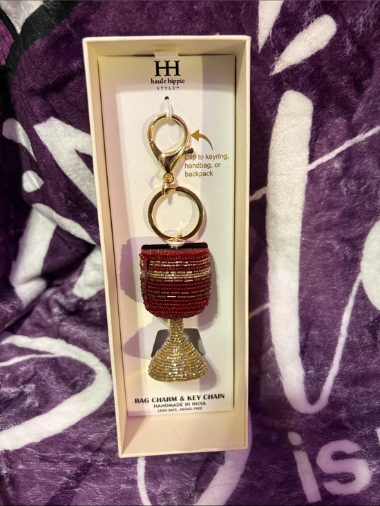 Haute Hippie Accessories - Haute Hippie Red & Gold Beaded Wine Goblet Bag Charm